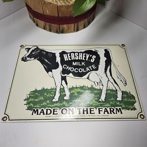 Vintage 1991 Ande Rooney Hershey's Chocolate Cow Porcelain Advertising Sign
